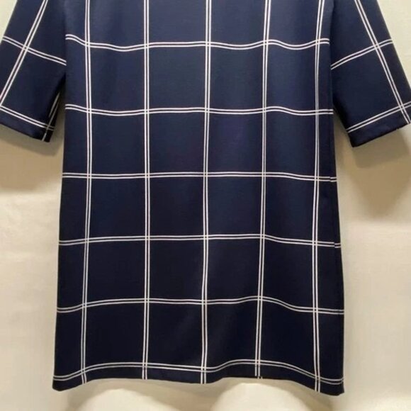 LOFT Ann Taylor Shift Dress Women's Small Navy White Grid Turtleneck Midi EUC - Picture 3 of 11
